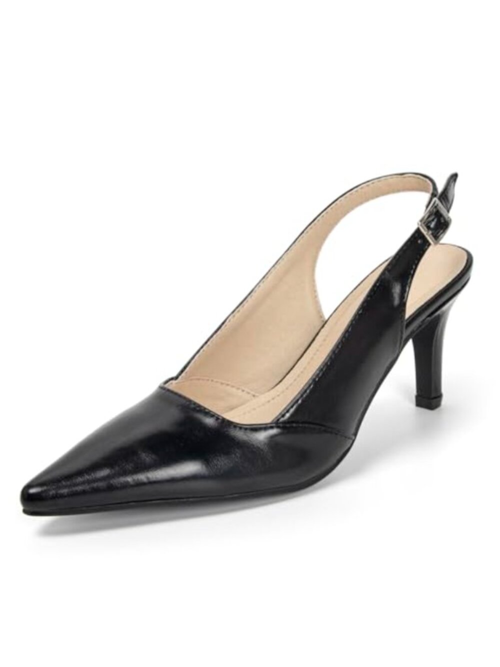 Women's Pointed Toe Slingback Kitten Pumps Closed Toe Ankle Strap Heels PU